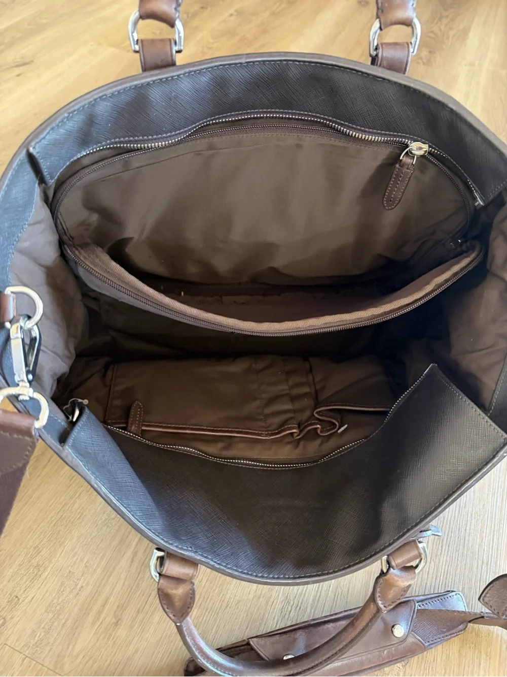 Tumi Dark Brown Leather Messenger Tote with Top Handles